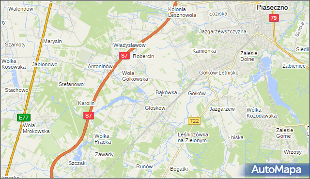 mapa Bąkówka gmina Piaseczno, Bąkówka gmina Piaseczno na mapie Targeo