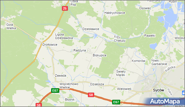 mapa Biskupice gmina Syców, Biskupice gmina Syców na mapie Targeo