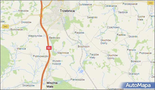 mapa Brochocin gmina Trzebnica, Brochocin gmina Trzebnica na mapie Targeo