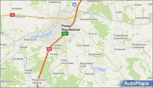 mapa Głuchówek gmina Rawa Mazowiecka, Głuchówek gmina Rawa Mazowiecka na mapie Targeo