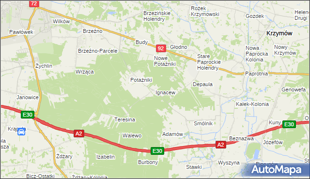 mapa Ignacew gmina Krzymów, Ignacew gmina Krzymów na mapie Targeo