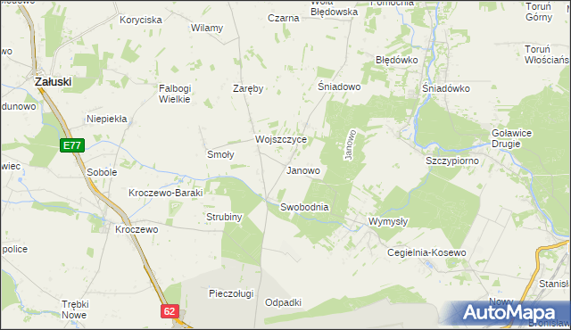 mapa Janowo gmina Zakroczym, Janowo gmina Zakroczym na mapie Targeo