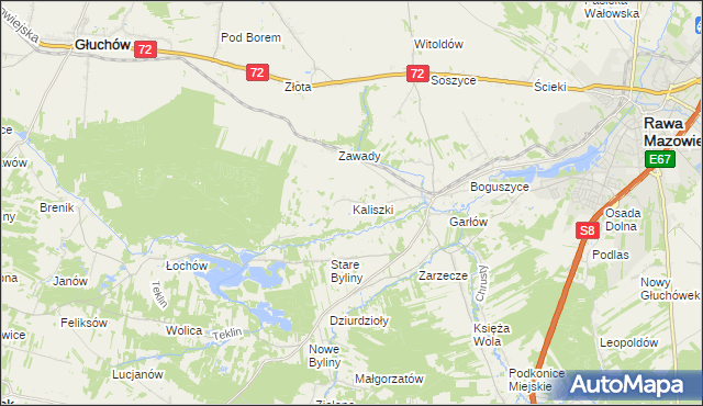 mapa Kaliszki gmina Rawa Mazowiecka, Kaliszki gmina Rawa Mazowiecka na mapie Targeo