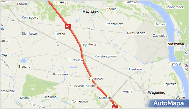 mapa Konstantynowo gmina Waganiec, Konstantynowo gmina Waganiec na mapie Targeo