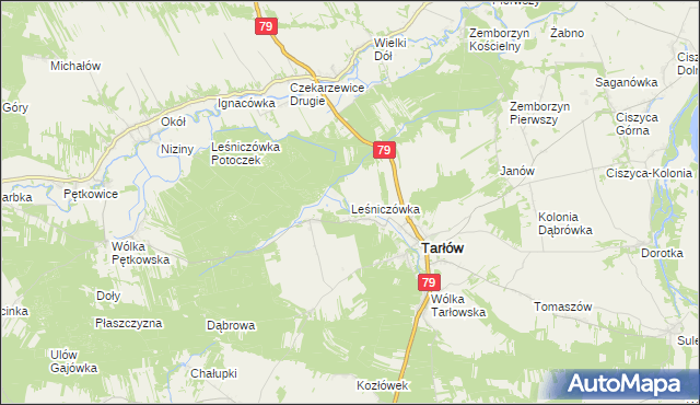 mapa Leśniczówka gmina Tarłów, Leśniczówka gmina Tarłów na mapie Targeo