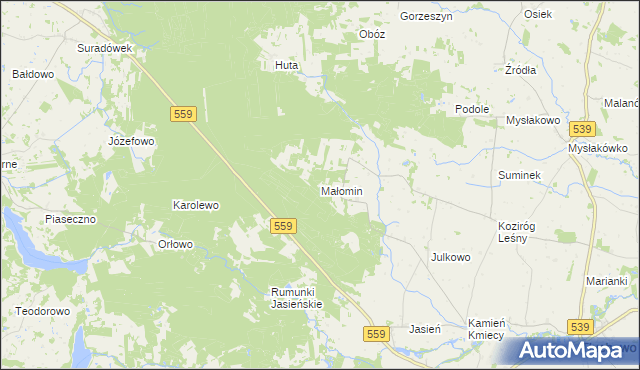 mapa Małomin, Małomin na mapie Targeo