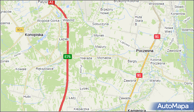 mapa Michałów gmina Poczesna, Michałów gmina Poczesna na mapie Targeo