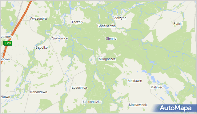 mapa Miłogoszcz gmina Resko, Miłogoszcz gmina Resko na mapie Targeo