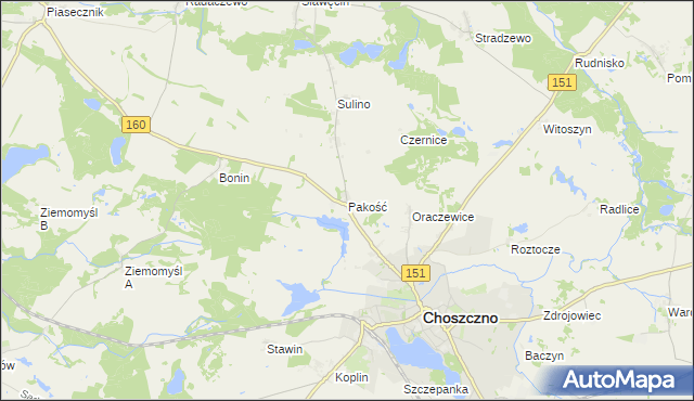 mapa Pakość gmina Choszczno, Pakość gmina Choszczno na mapie Targeo