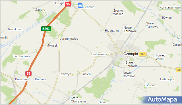 mapa Piotrkowice gmina Czempiń, Piotrkowice gmina Czempiń na mapie Targeo