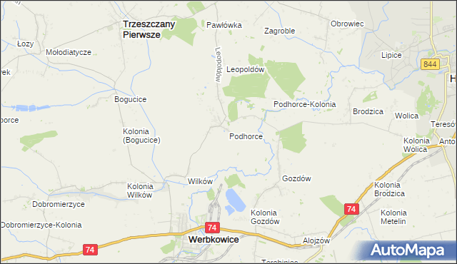 mapa Podhorce gmina Werbkowice, Podhorce gmina Werbkowice na mapie Targeo