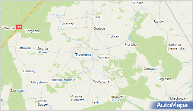 mapa Pomiany gmina Trzcinica, Pomiany gmina Trzcinica na mapie Targeo