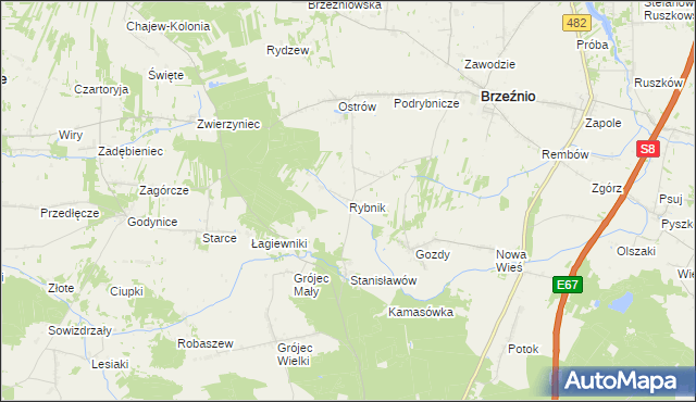 mapa Rybnik gmina Brzeźnio, Rybnik gmina Brzeźnio na mapie Targeo