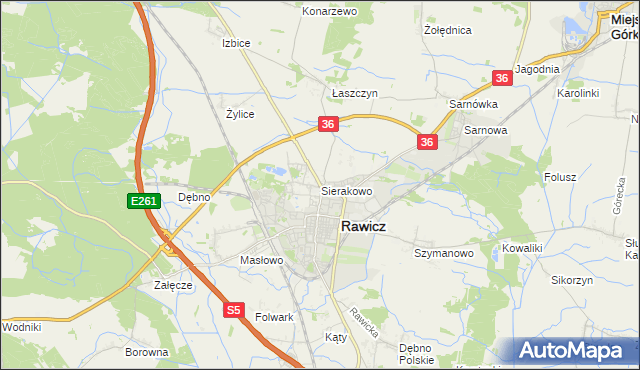 mapa Sierakowo gmina Rawicz, Sierakowo gmina Rawicz na mapie Targeo