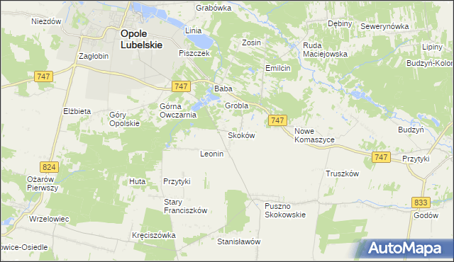 mapa Skoków gmina Opole Lubelskie, Skoków gmina Opole Lubelskie na mapie Targeo