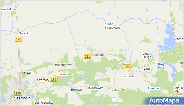 mapa Sokolec gmina Szamocin, Sokolec gmina Szamocin na mapie Targeo