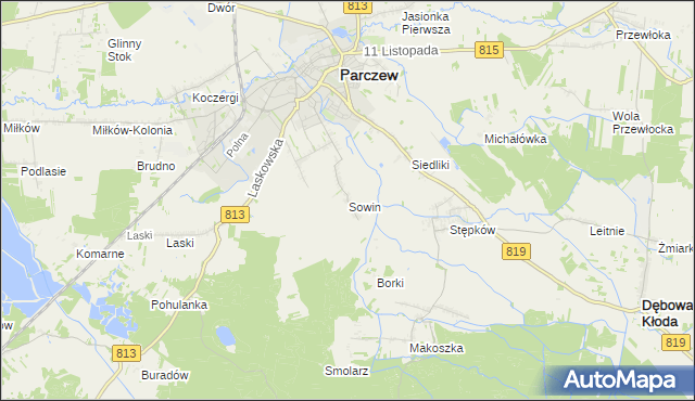 mapa Sowin gmina Parczew, Sowin gmina Parczew na mapie Targeo