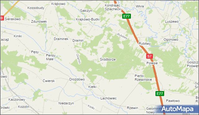 mapa Śródborze gmina Baboszewo, Śródborze gmina Baboszewo na mapie Targeo