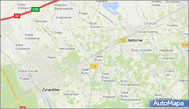 mapa Stare Budy gmina Jaktorów, Stare Budy gmina Jaktorów na mapie Targeo