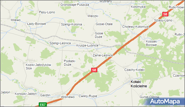 mapa Zanie-Leśnica, Zanie-Leśnica na mapie Targeo