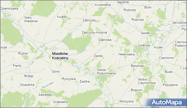 mapa Zwola gmina Miastków Kościelny, Zwola gmina Miastków Kościelny na mapie Targeo