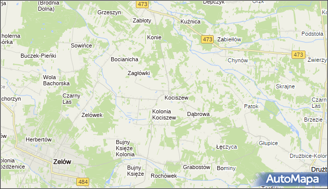 mapa Kociszew gmina Zelów, Kociszew gmina Zelów na mapie Targeo