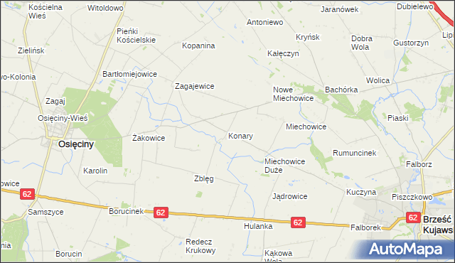 mapa Konary gmina Osięciny, Konary gmina Osięciny na mapie Targeo