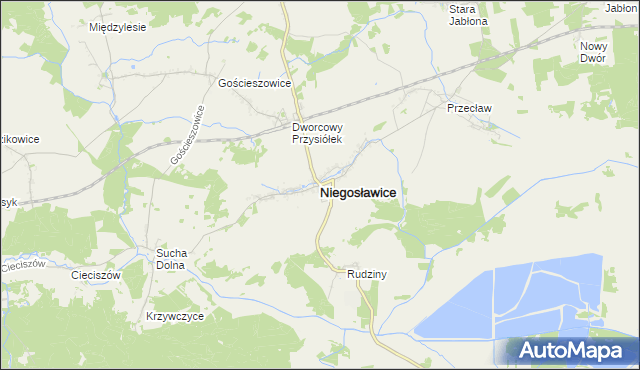mapa Niegosławice powiat żagański, Niegosławice powiat żagański na mapie Targeo