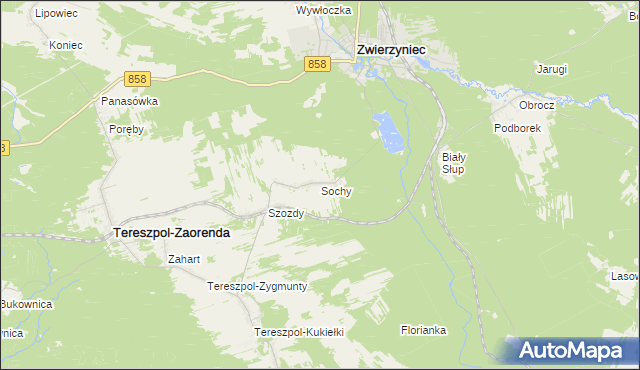 mapa Sochy gmina Zwierzyniec, Sochy gmina Zwierzyniec na mapie Targeo