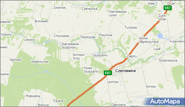 mapa Studzianki gmina Czerniewice, Studzianki gmina Czerniewice na mapie Targeo