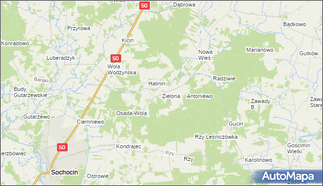 mapa Zielona gmina Ojrzeń, Zielona gmina Ojrzeń na mapie Targeo