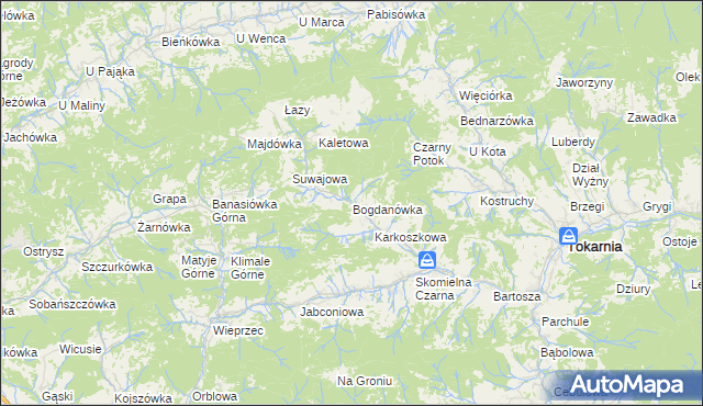 mapa Bogdanówka gmina Tokarnia, Bogdanówka gmina Tokarnia na mapie Targeo