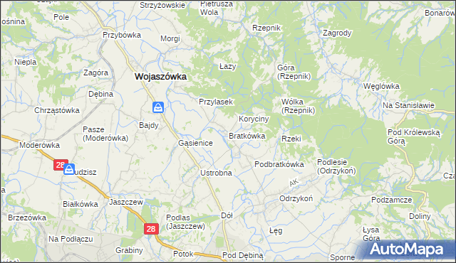 mapa Bratkówka, Bratkówka na mapie Targeo