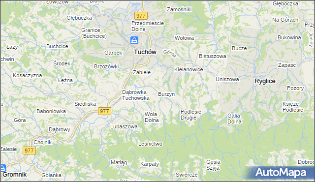 mapa Burzyn gmina Tuchów, Burzyn gmina Tuchów na mapie Targeo