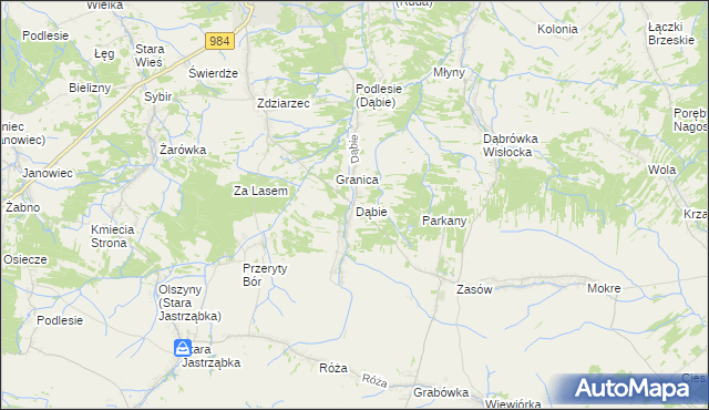 mapa Dąbie gmina Radomyśl Wielki, Dąbie gmina Radomyśl Wielki na mapie Targeo