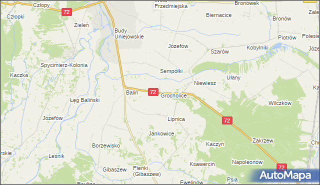 mapa Grocholice gmina Poddębice, Grocholice gmina Poddębice na mapie Targeo