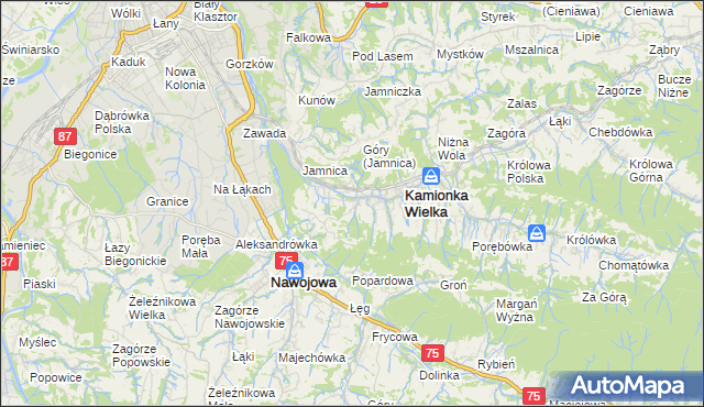 mapa Kamionka Mała gmina Kamionka Wielka, Kamionka Mała gmina Kamionka Wielka na mapie Targeo