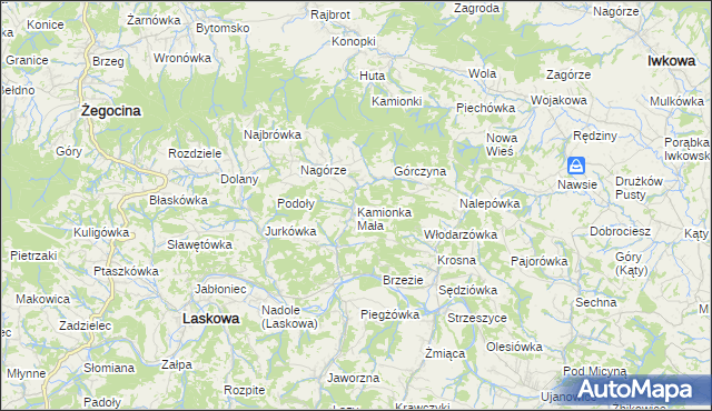 mapa Kamionka Mała gmina Laskowa, Kamionka Mała gmina Laskowa na mapie Targeo