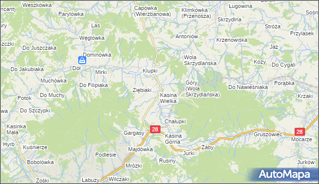 mapa Kasina Wielka, Kasina Wielka na mapie Targeo