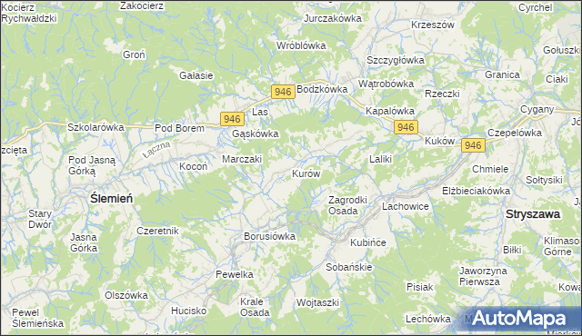 mapa Kurów gmina Stryszawa, Kurów gmina Stryszawa na mapie Targeo