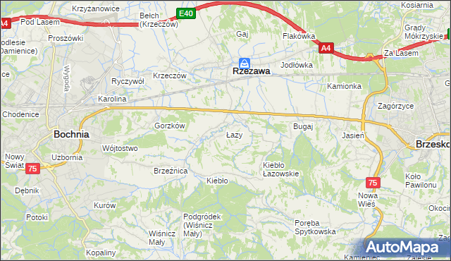mapa Łazy gmina Rzezawa, Łazy gmina Rzezawa na mapie Targeo