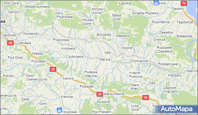 mapa Męcina, Męcina na mapie Targeo