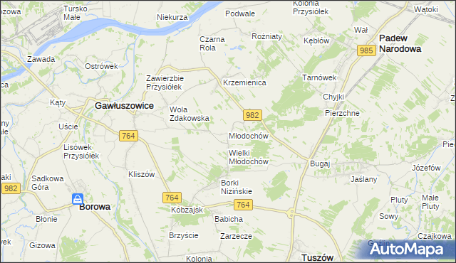 mapa Młodochów gmina Gawłuszowice, Młodochów gmina Gawłuszowice na mapie Targeo