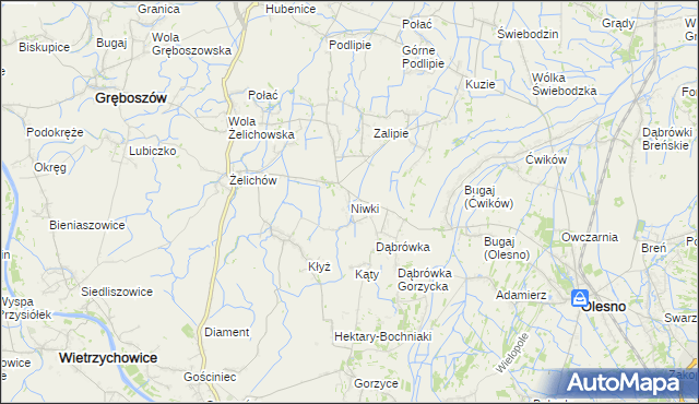 mapa Niwki gmina Olesno, Niwki gmina Olesno na mapie Targeo