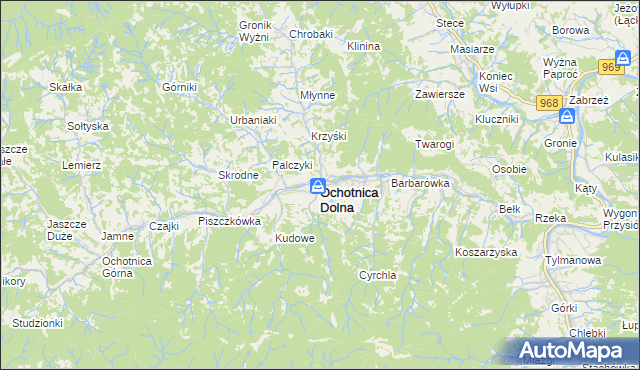 mapa Ochotnica Dolna, Ochotnica Dolna na mapie Targeo