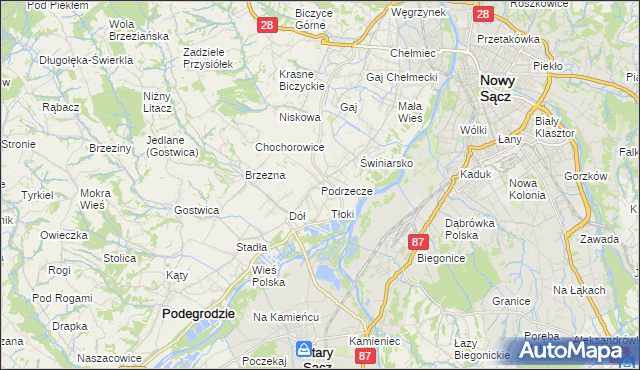 mapa Podrzecze gmina Podegrodzie, Podrzecze gmina Podegrodzie na mapie Targeo