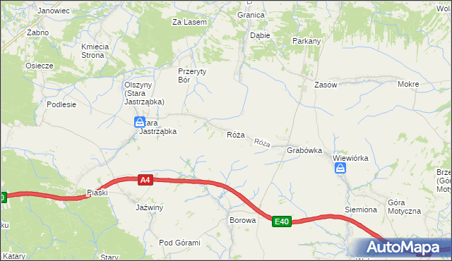 mapa Róża gmina Czarna, Róża gmina Czarna na mapie Targeo