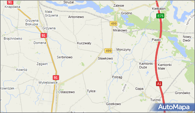 mapa Sławkowo gmina Chełmża, Sławkowo gmina Chełmża na mapie Targeo