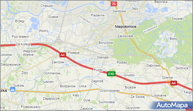 mapa Staniątki, Staniątki na mapie Targeo