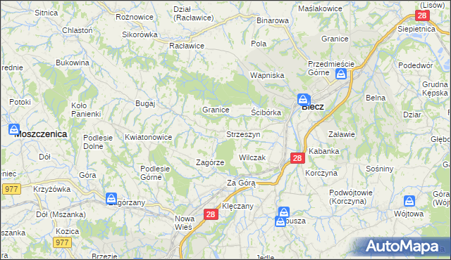 mapa Strzeszyn gmina Biecz, Strzeszyn gmina Biecz na mapie Targeo